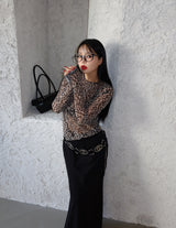 leopard leopard see-through T-shirt