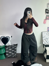 STRIPE SLIN クロップドフーディージップアップ 🤎❤🩶🖤3COLOR