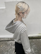Waffle Stripe Crop Hoodie (2colors)