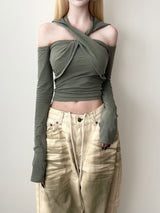 1399. X cross hood long sleeve T (2color)