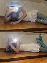 White DOT blue stockings