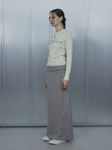 KNIT STUDDED LONG SKIRT / GRAY