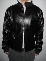 Leather Jersey Zip-Up Jacket
