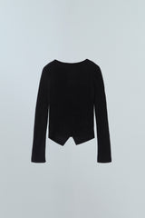 CUT OUT WRAP KNIT TOP - BLACK