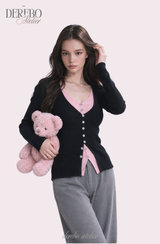 Black Pink Layered Knit Top