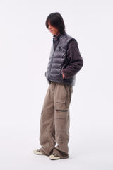GARMENT-DYED DISTRESSED BELT LOOP POCKET CROSS PLEAT COLOR-TOOTH ZIPPER DRAWSTRING CARGO PANTS