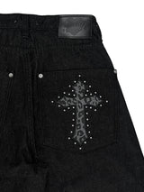 leopard cross stud balloon denim