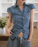 Raner Pocket Shirring V-neck Short Sleeve Shirt
