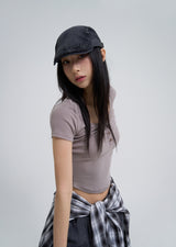 [U-BASIC] Slow button V-neck short sleeve