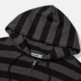 ストライプニットフーディドジップアップ / Black charcoal