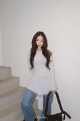 Trendy lace frill long-sleeved shirring T-shirt