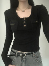 Two-Pocket Slim Button Tee