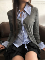 Eve Fake Layered Ruffle Shirt Cardigan