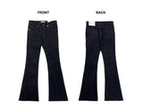 ブラック レール ピンストライプ ブーツカット ロングパンツ (Black)
