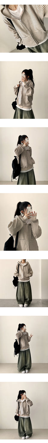 ポエアサイト ピンタックストライプデニムワイドパンツ