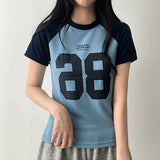 Info Color Raglan Number Short Sleeve T-shirt