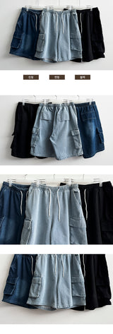 Liddy Banded Waist Denim Cargo Bermuda Shorts