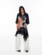 インストック | アイラブブラックドッグ＆キャットオーバーサイズTシャツ-ブラック
