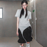 ショルダーパデットワッフルTシャツ _ グレー
