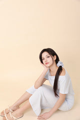 Off-Shoulder Slit Long Onepiece Sky Blue
