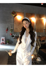 White Smudge Lace Shirring Long Sleeve T-shirt