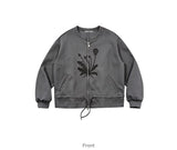 FMACM Drawstring Waist Ripped Seam Crew Neck Cardigan Sweatshirt