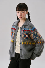 Grid Jacquard Cardigan [Gray]