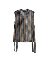 V neck knit Vest _ BROWN