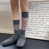 Lace Frill Ribbon Scrunch Mid-Calf Socks