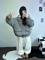 インナーフリースコーデュロイビッグフードジッパー🩶🖤 - 2カラー