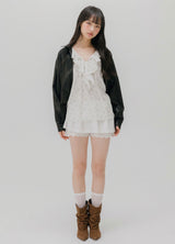 CROP LEATHER[FAUX] JACKET (BLACK)