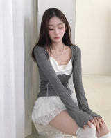sheer white line heart-neck top