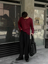 LMN ロエサマーボートネックオーバーサイズニット長袖Tシャツ (4 colors)