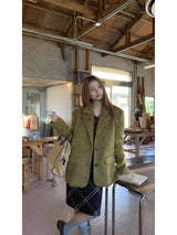 Olive Mo'Hair Boxy Fit Warm Jacket