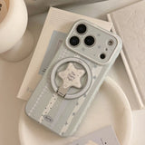 Cream Blue Star Stripe Magnetic Stand Case