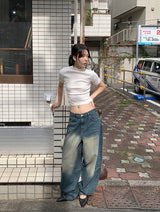 RIBBED HALF NECK TEE (4C)