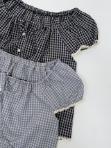 Lace Check Cap Sleeve Blouse