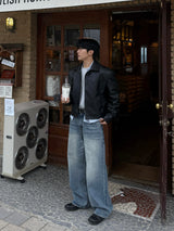 Double back pocket embossed denim pants