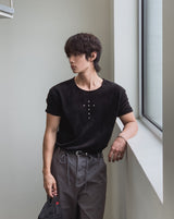クロススタッズ リブ 半袖Tシャツ