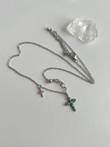 sif color twin cross turquoise vertical double ball short long layered gemstone necklace