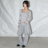 [Set] Unbalance Skirt Layered Pintuck Pants (Gray) F25QD894
