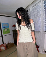 (3color) Lace Stripe Hood Short Sleeve Tee