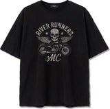 メンズコットン半袖クロップドTシャツ モーターサイクル ブラック