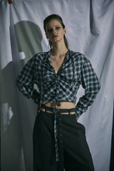 CHECK SHIRRING BLOUSE