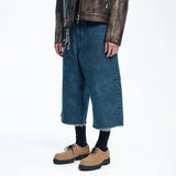 Cut-off Capri Denim Pants - DEEP BLUE