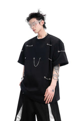 チェーンディテールパッディドショルダーTシャツ
