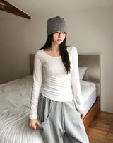 [U-BASIC]オビベーシックスリムUネック長袖Tシャツ