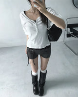ロールアップヘンリーネック2wayTシャツ(6 colors)