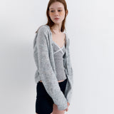 Eyelet Punching Hood Knit Cardigan Melange Gray