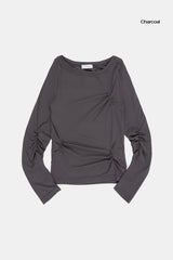 パートシャーリングワイドネッククロップロングスリーブ
